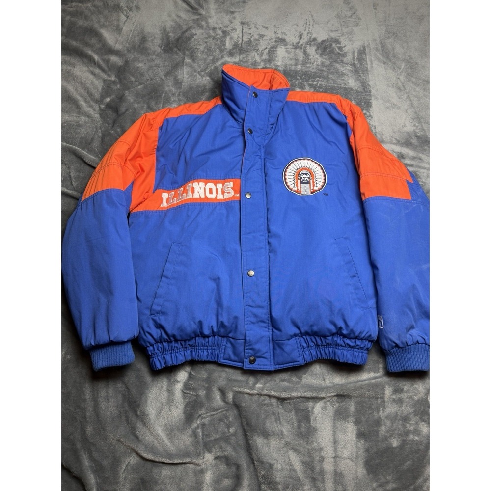Vintage Logo 7 University Of Illinois Coat Large Fighting Chief